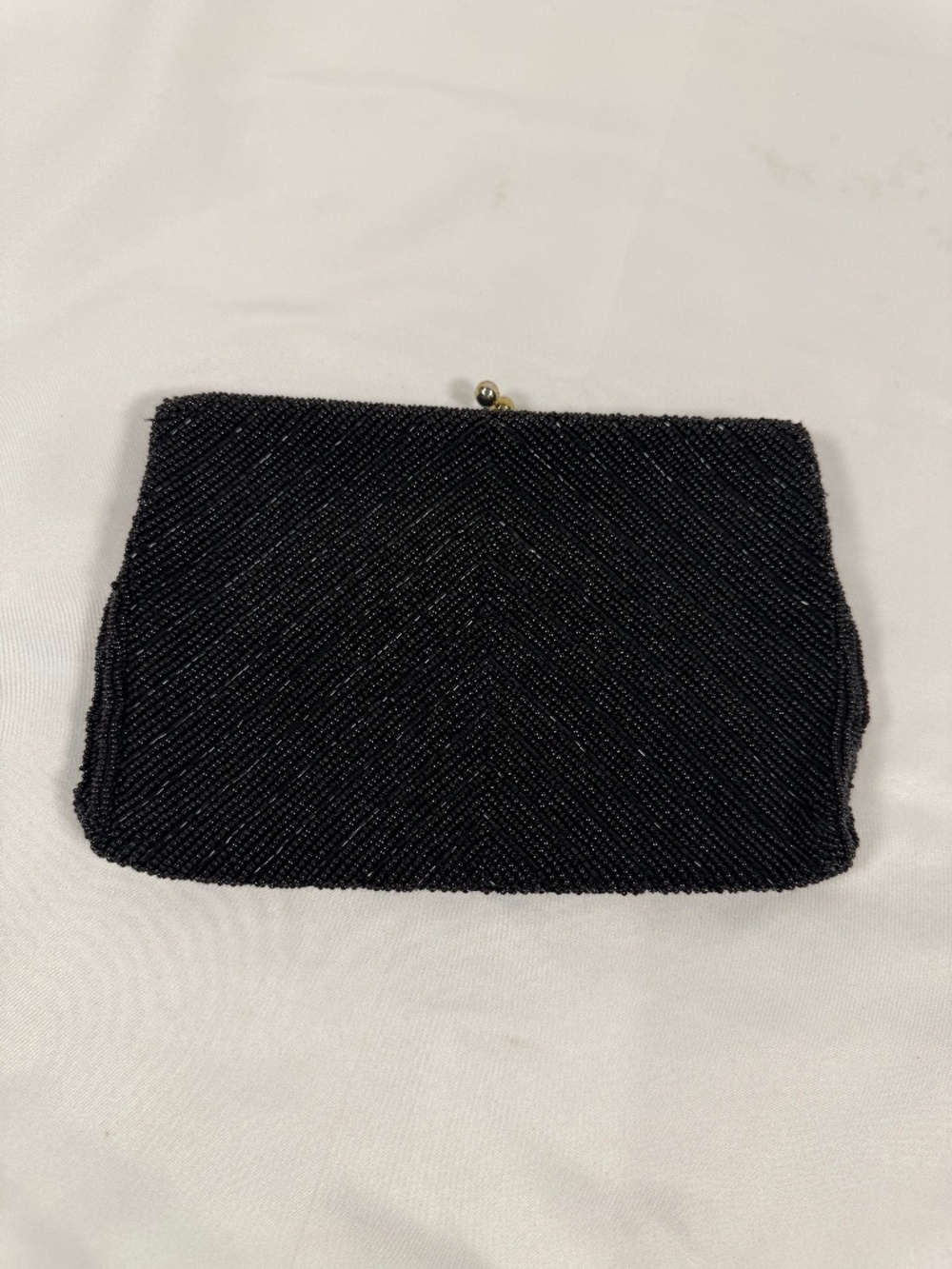 Vintage Black Beaded Chevron Clutch Evening Cocktail Purse